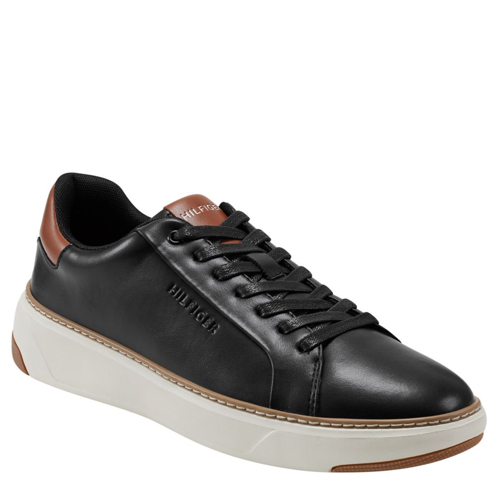 Tommy Hilfiger Corporate Black Leather Mens Sneakers