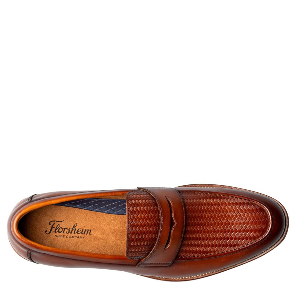 Cognac Florsheim Mens Rucci Weave Moc Toe Penny Loafer