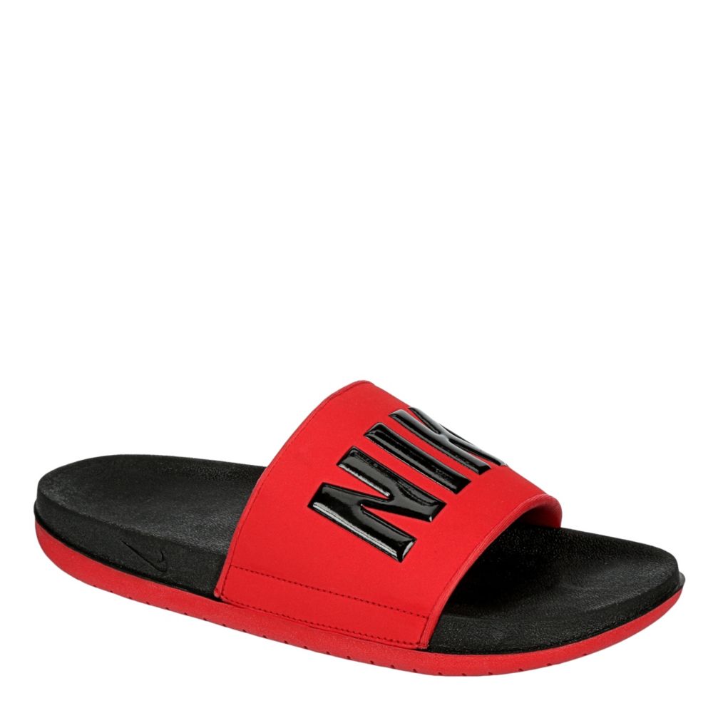 nike slides black red