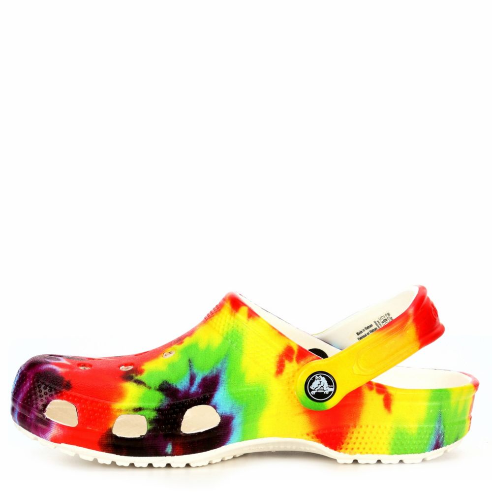 multi coloured crocs