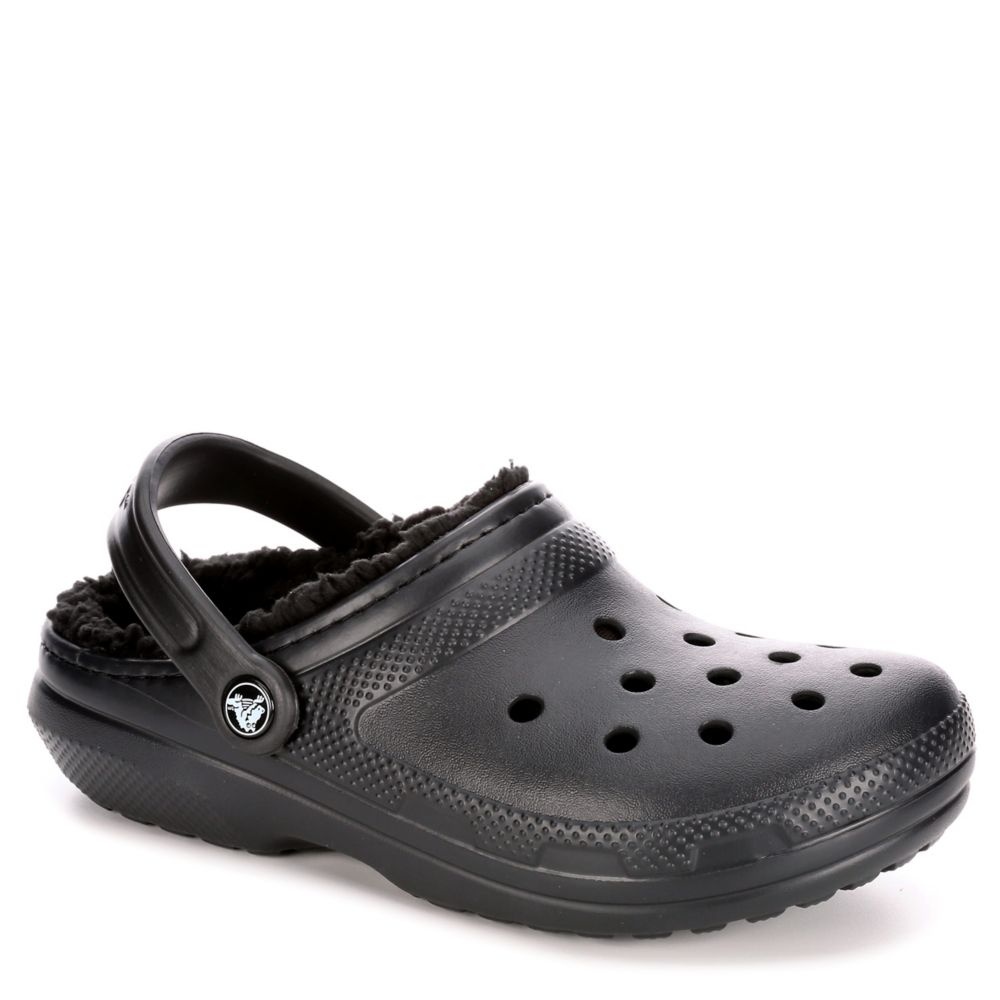 lined black crocs