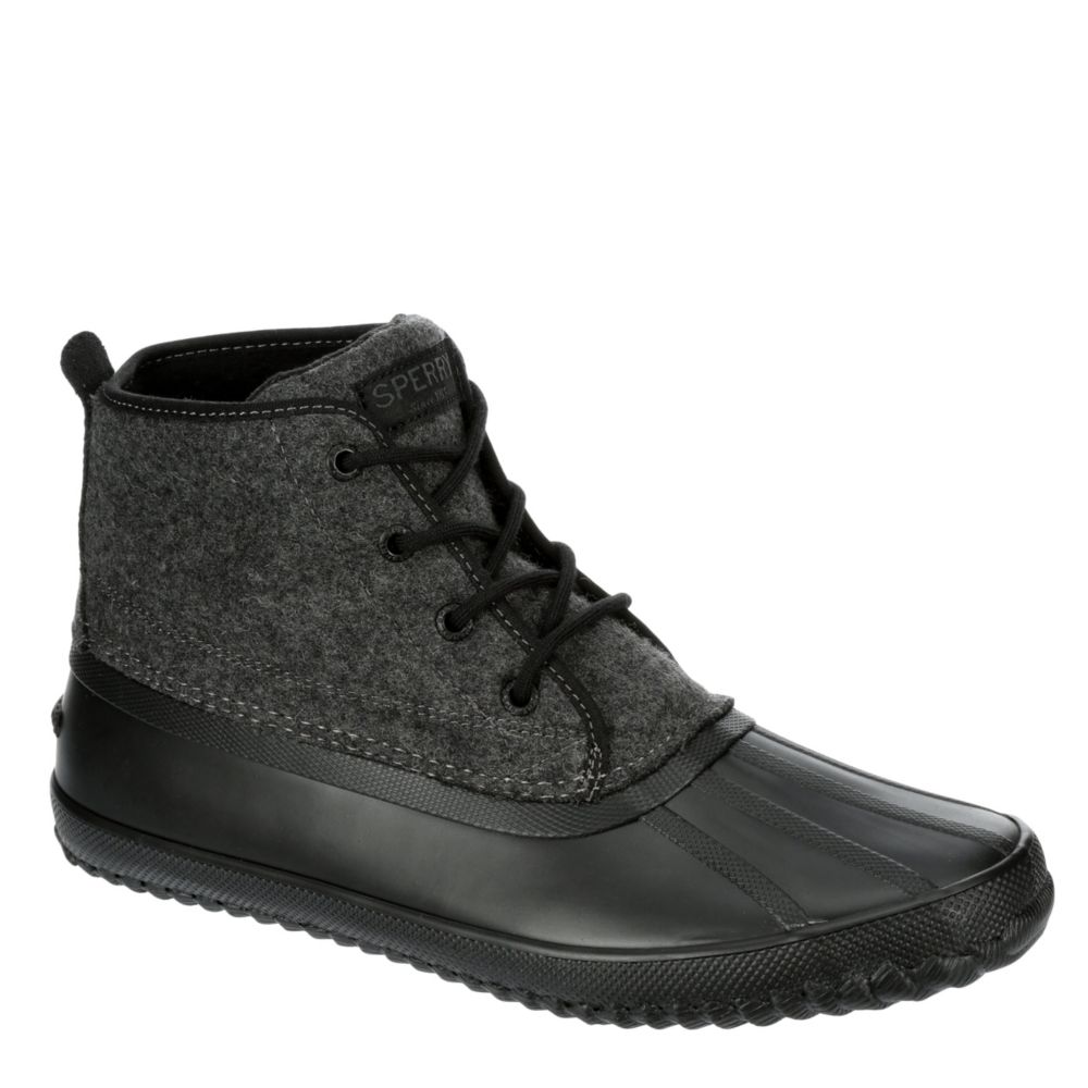 black and gray sperry boots