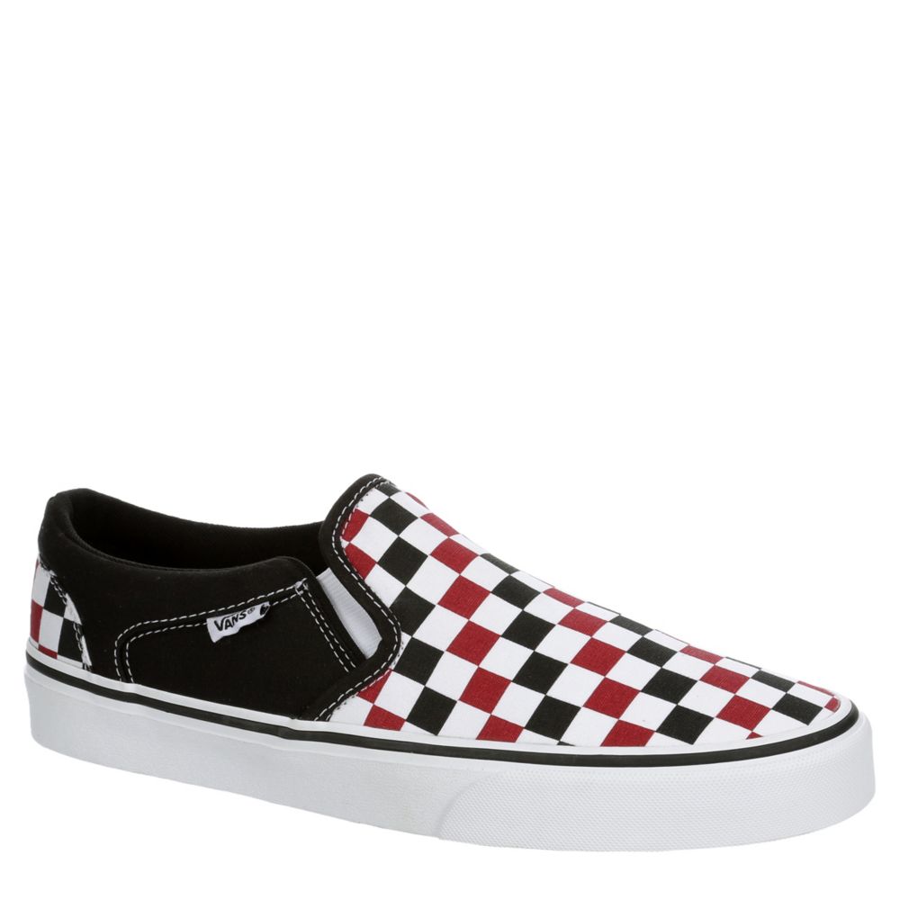 red and white checkerboard slip on vans