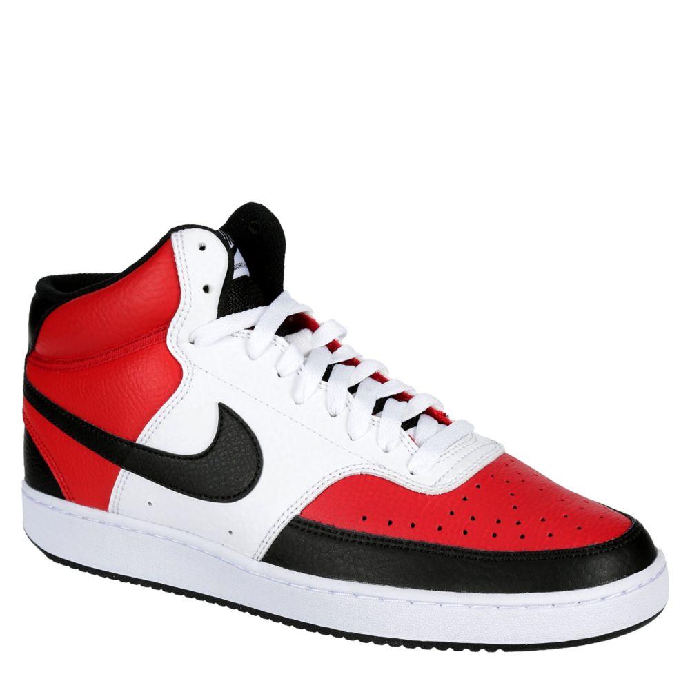 nike red black and white shoes high tops