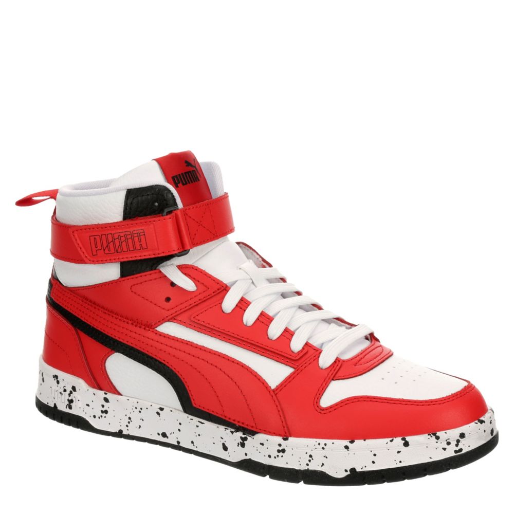 Red Puma Mens Rebound Game Mid Sneaker | Color Pop | Shoes