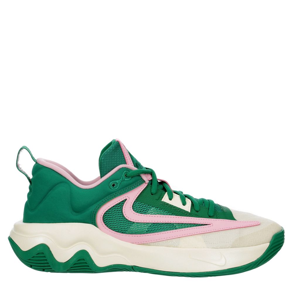 Green and white store basketball shoes