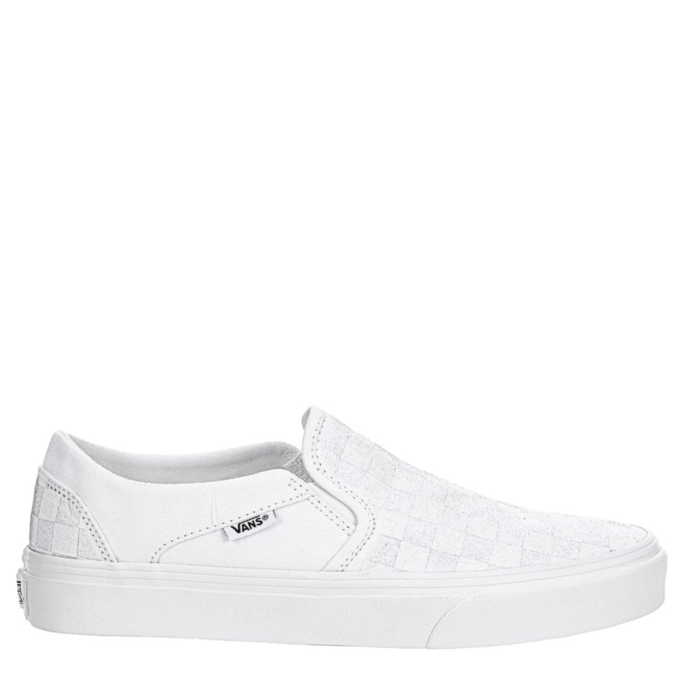 baby blue slip on vans with checkerboard stripe