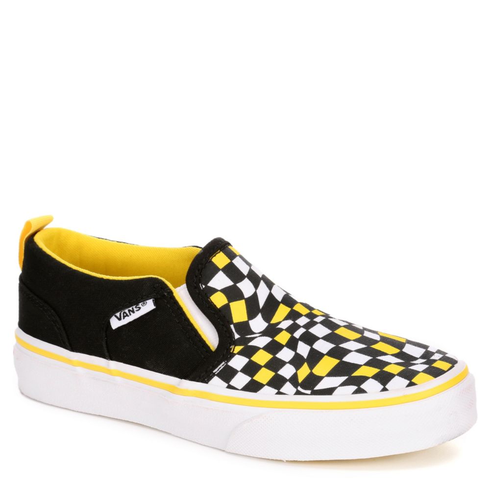 black and yellow checkered slip on vans