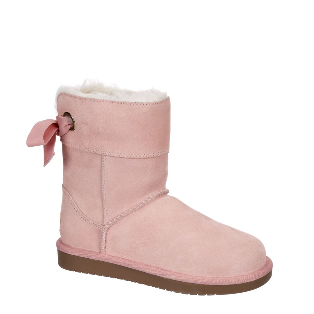 UGG Bailey Bow Genuine Shearling Flat Boots Berry Pink Twinface