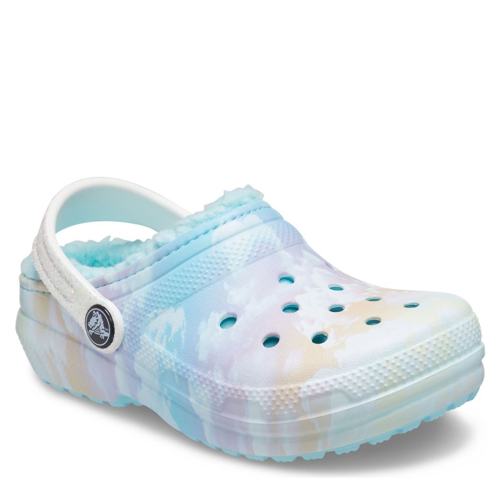 light blue crocs with fur inside