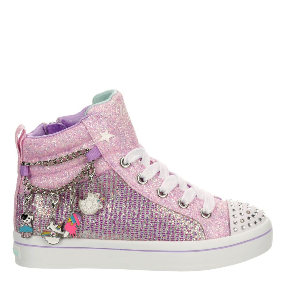 Skechers Twinkle Toes High Tops Girls Pink/ Black/ Sparkling Light Up  Sneakers