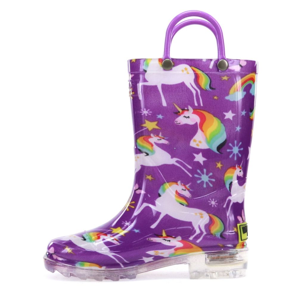 GIRLS TODDLER RAINBOW UNICORN LIGHTED RAIN BOOT