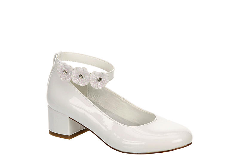 New girl's kids back zipper white synthetic patent flower girl dress shoes 