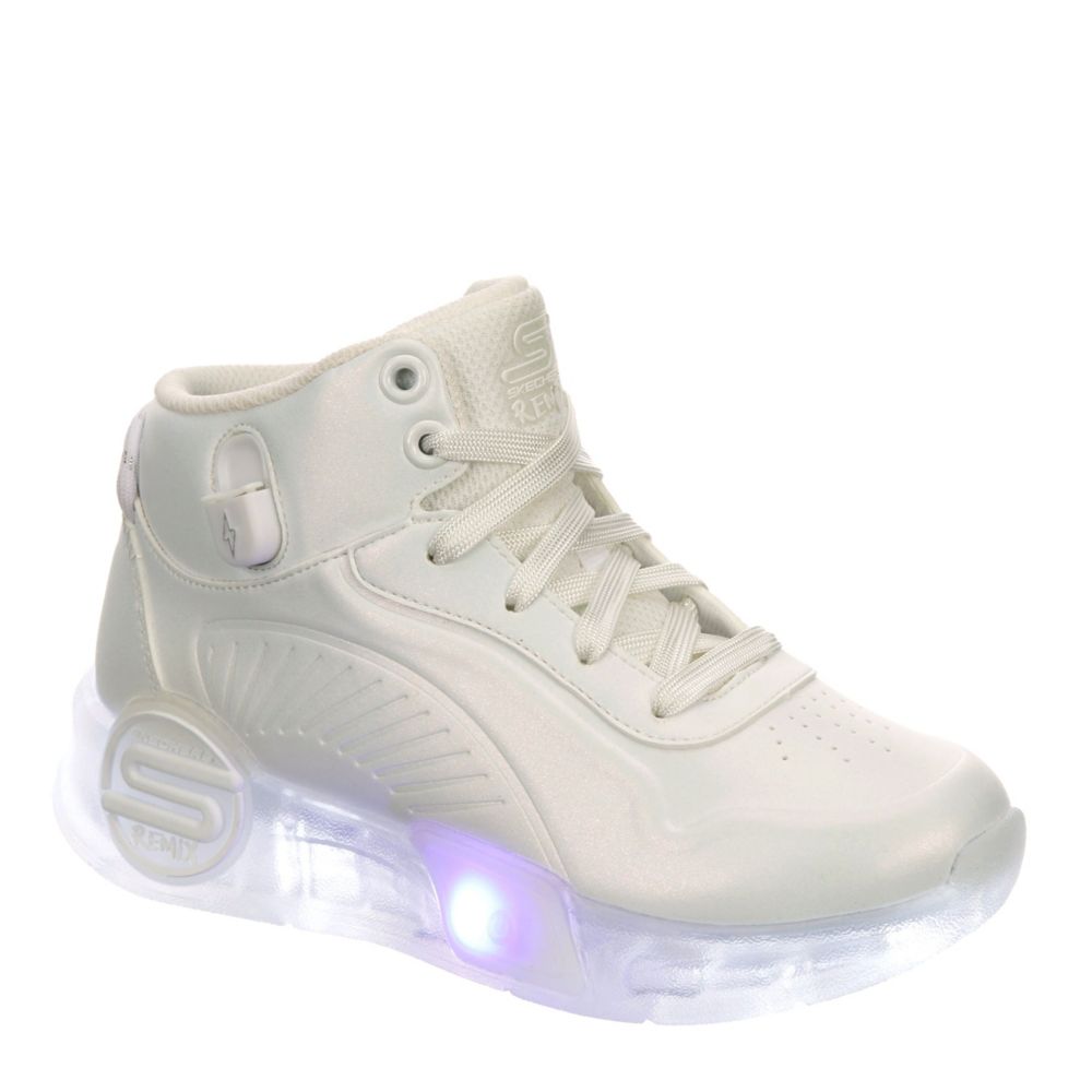 Boys 3 Skechers White Energy Lights Rechargeable Light Up Hi Top