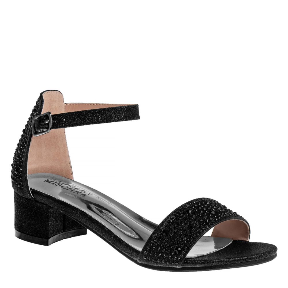 GIRLS LITTLE-BIG KID GLITTERY LOW-HEEL DRESS SANDAL - BLACK