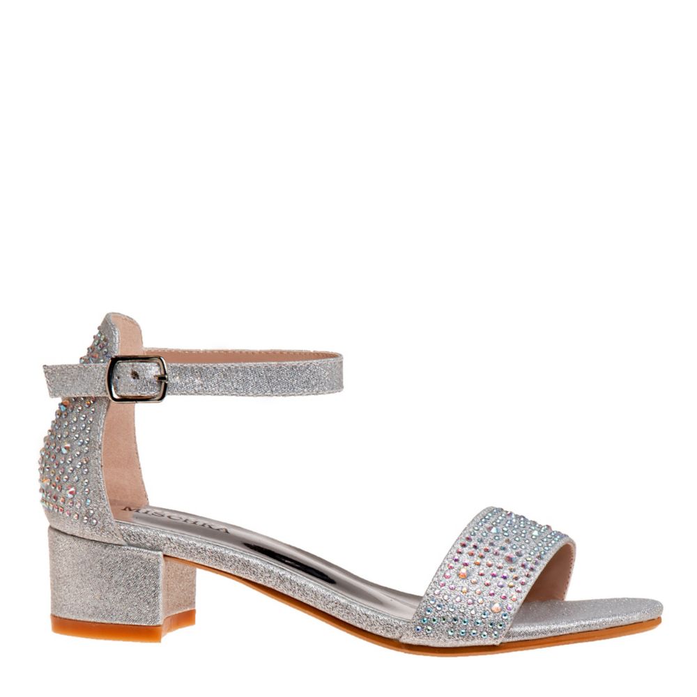 Silver Girls Little big Kid Glittery Low heel Dress Sandal