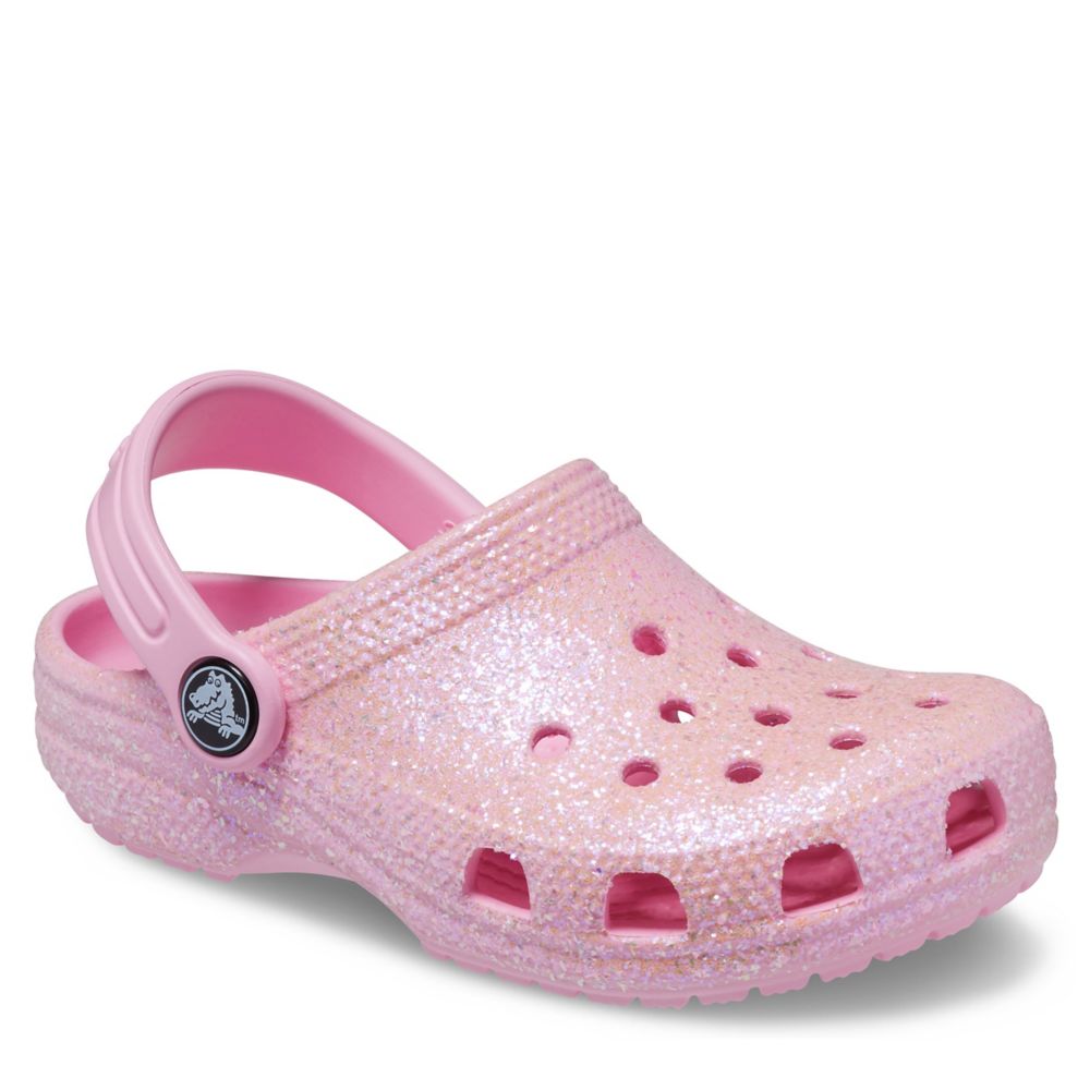 Crocs Pink Glitter Clog Sandals Girls Shoe With Charms Size 10C