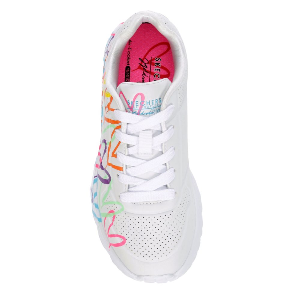 White Skechers Girls Little-big Kid Uno Lite James Gold Crown Sneaker ...