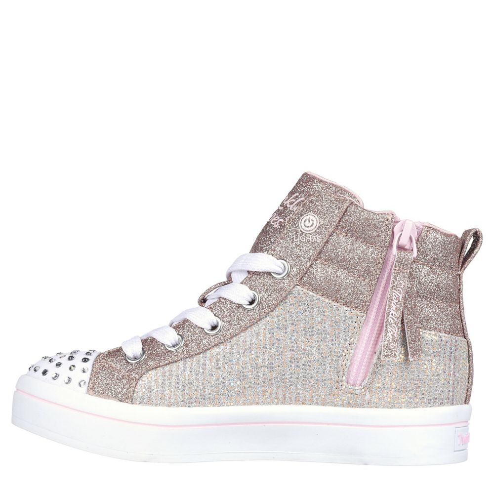 Skechers Twinkle Toes High Tops Girls Pink/ Black/ Sparkling Light Up  Sneakers