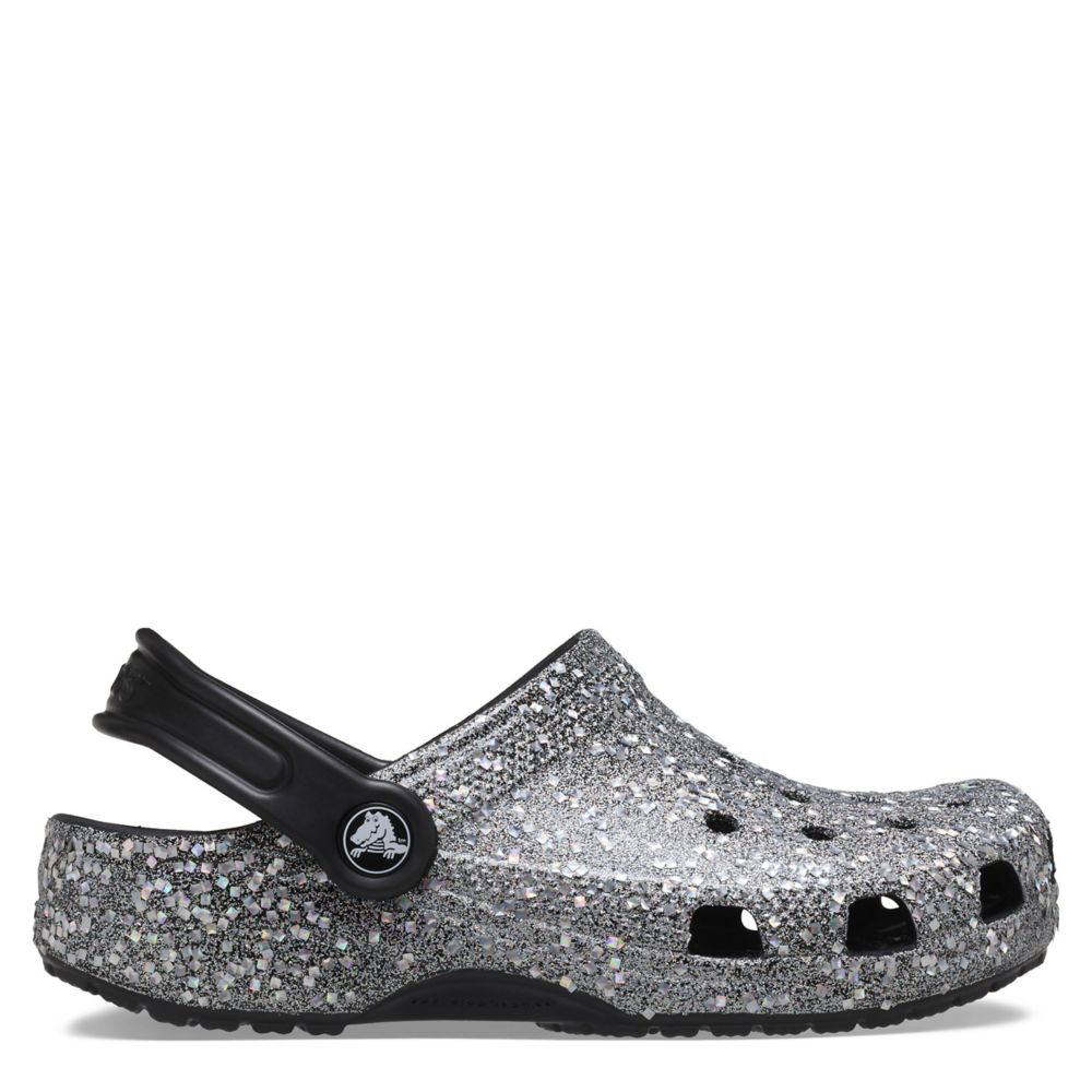 Girls Crocs Kids Classic Glitter Clog Sandals - Black