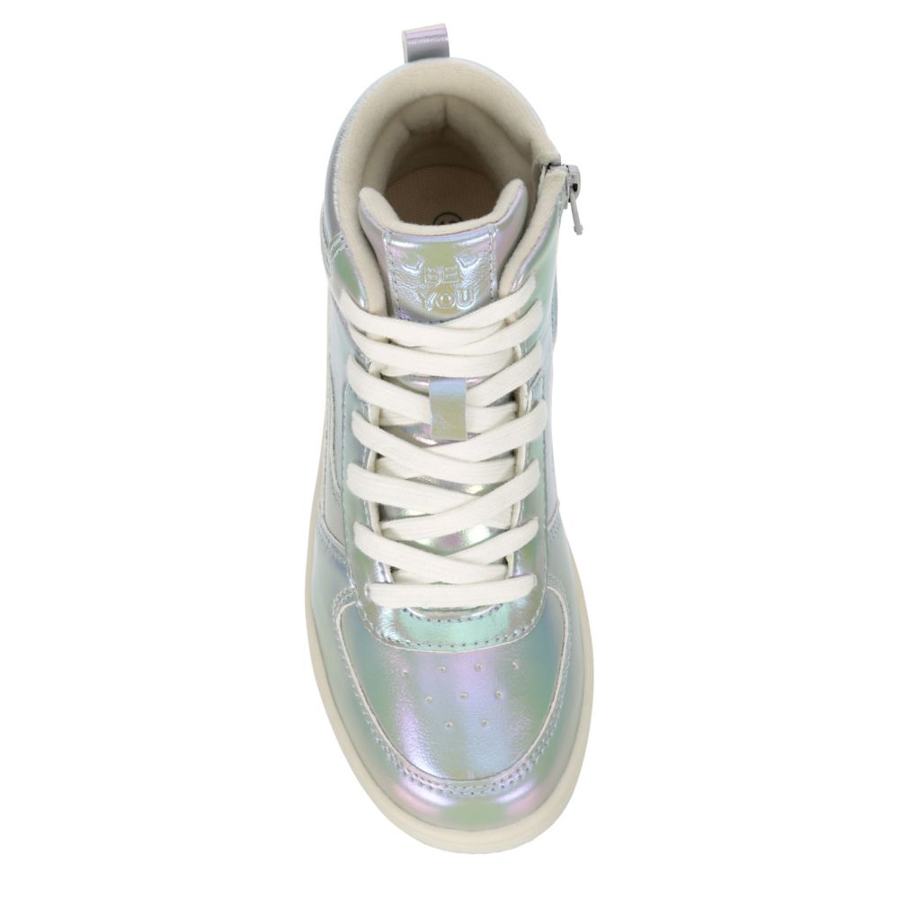 Younger Girls Silver Glitter High-Top Trainers