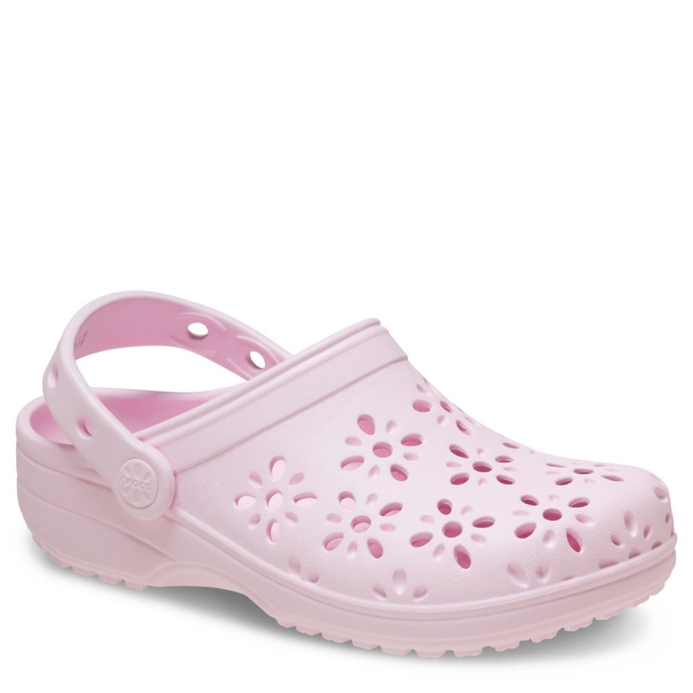 CROCS GIRLS LITTLE BIG KID CLASSIC FLORAL CUT OUT CLOG PALE PINK