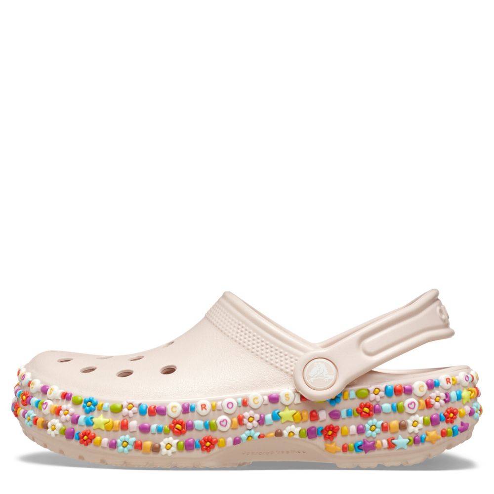 CROCS GIRLS LITTLE-BIG KID CLASSIC BEADED BAND CLOG - PALE PINK