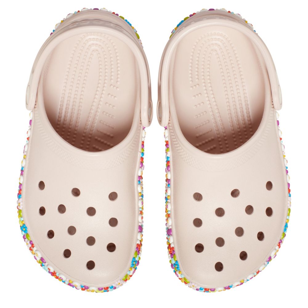 CROCS GIRLS LITTLE-BIG KID CLASSIC BEADED BAND CLOG - PALE PINK