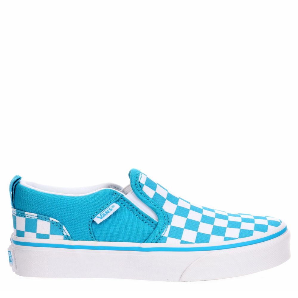 baby blue checkered slip on vans