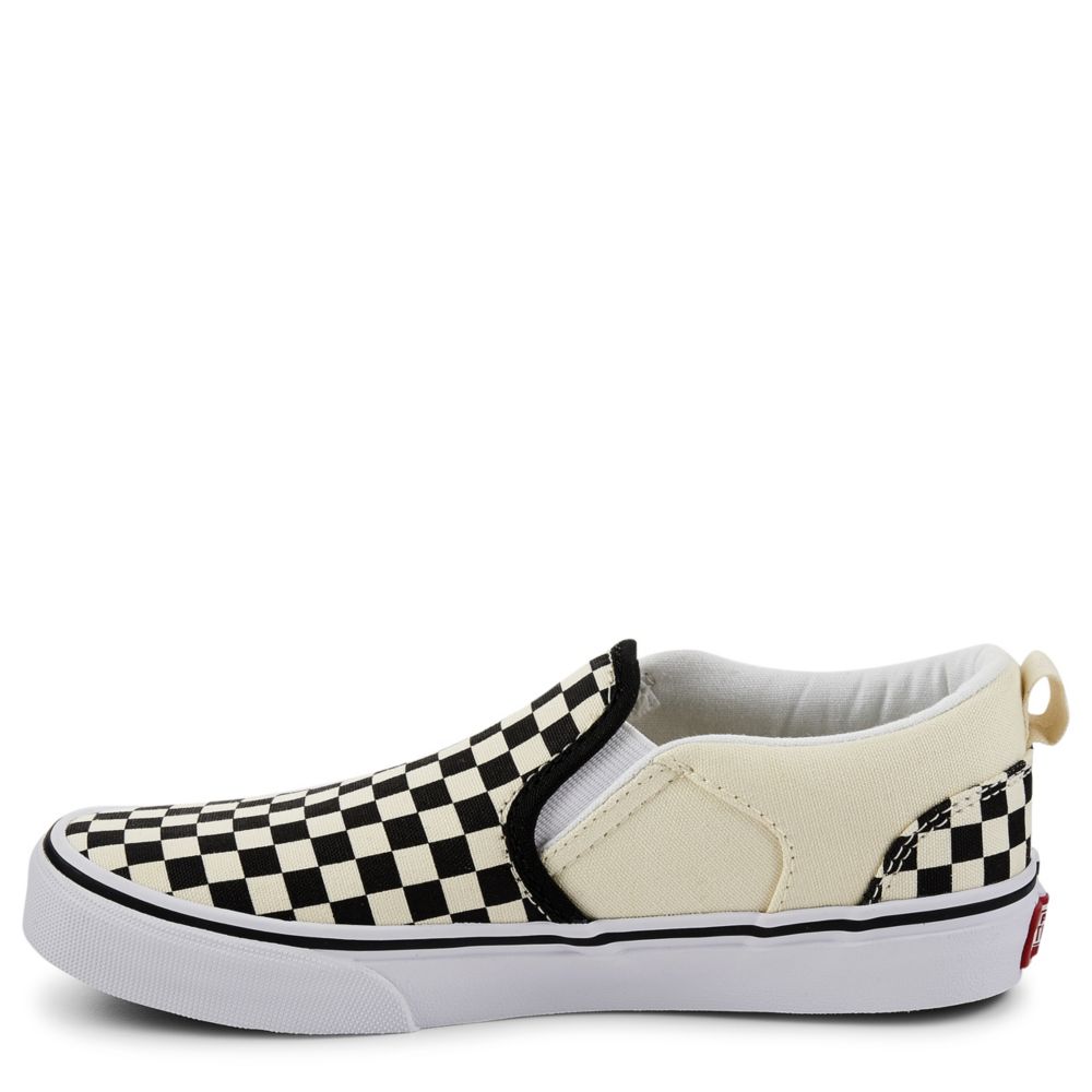 Vans Asher V Checkers Slip On Sneaker, Toddler Black/White Size 3.0