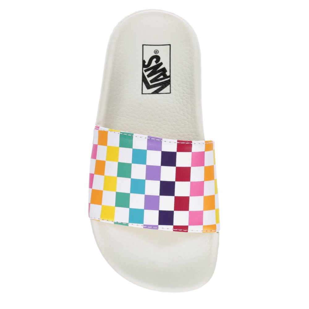 rainbow checkerboard vans slides