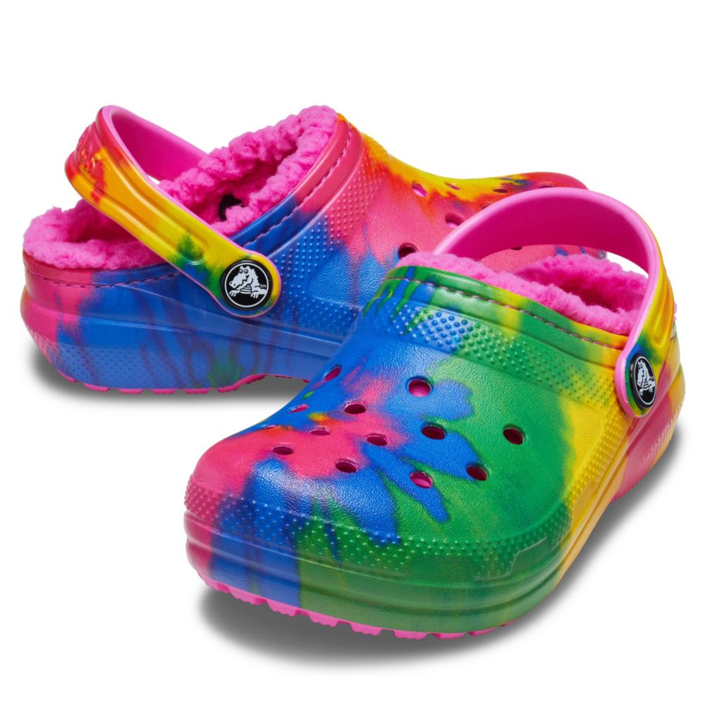 classic lined tie dye crocs