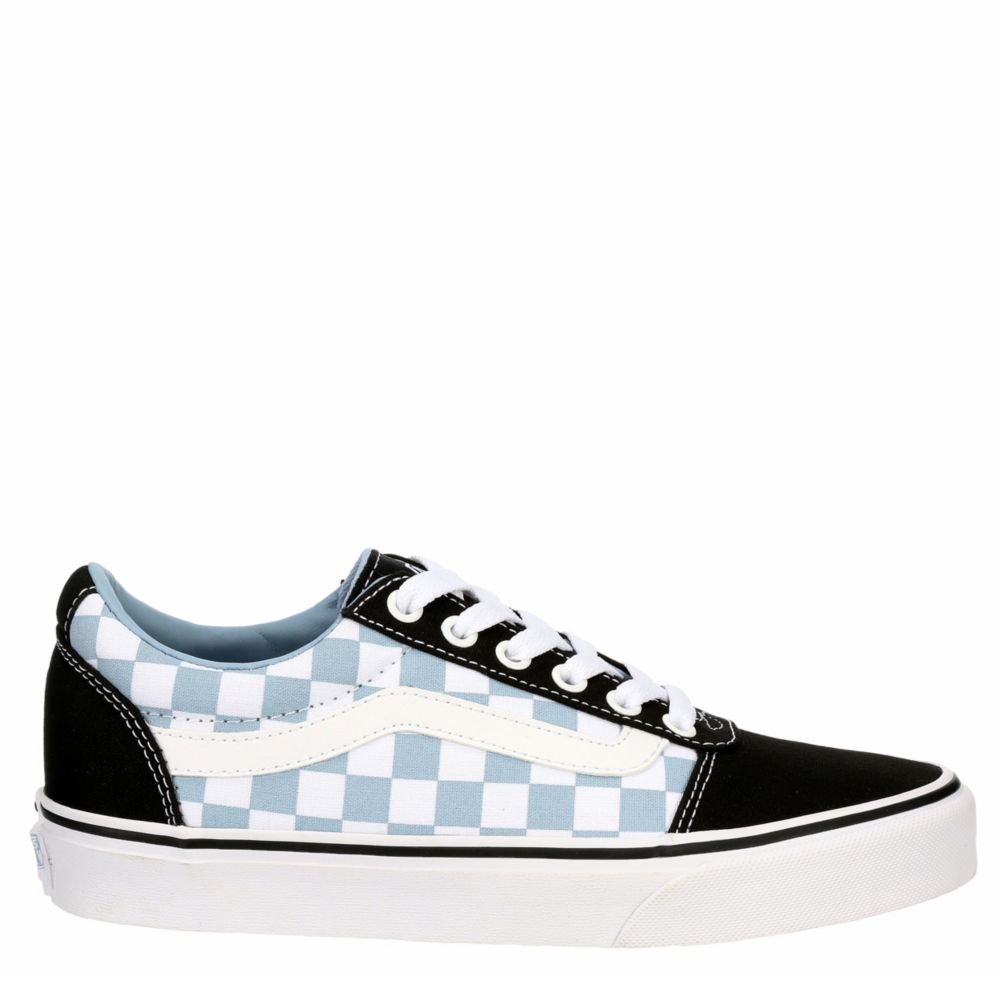 checkerboard vans light blue
