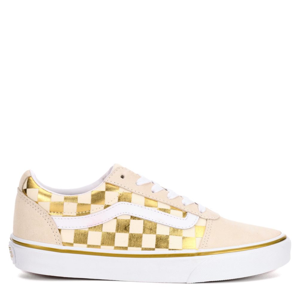 gold and white checkered vans