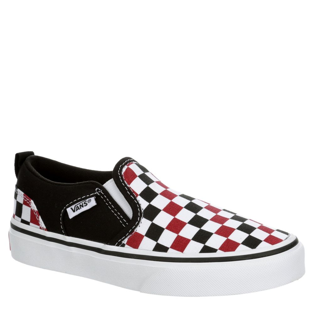 vans slip ons red and black