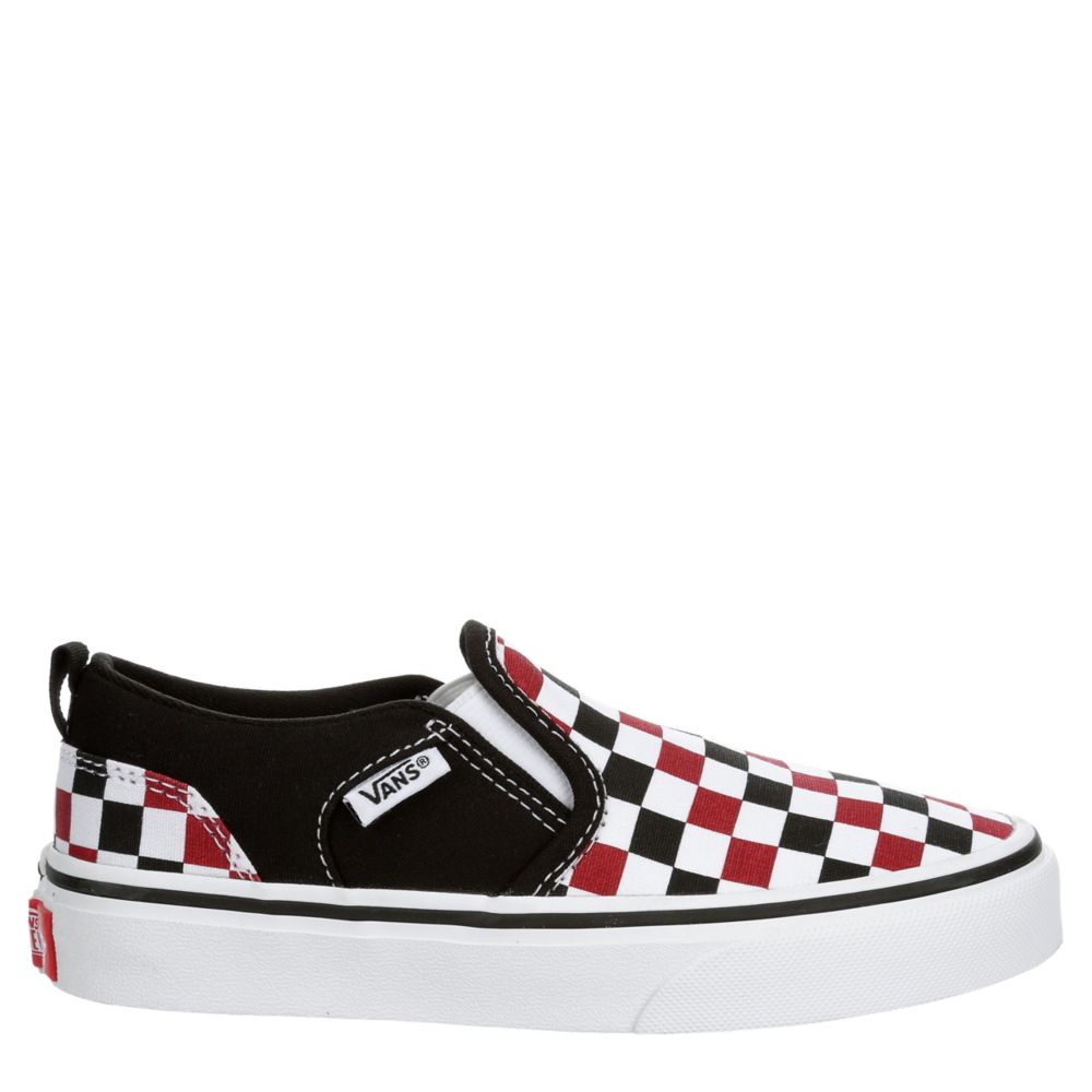 Red Vans Boys Asher Checkerboard Slip On Sneaker Checkerboard | Rack Shoes