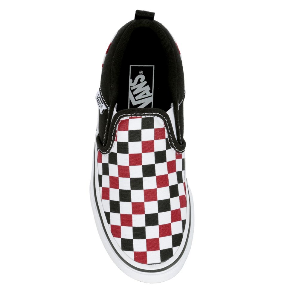 red and white checkerboard slip on vans