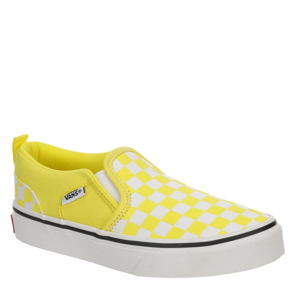 yellow checkerboard vans slip on