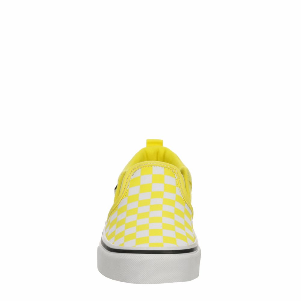 light yellow checkerboard slip on vans