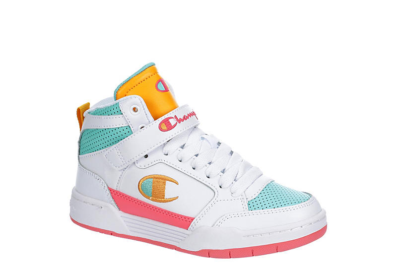 White Champion Girls Arena High Top Sneaker | Kids | Room Shoes