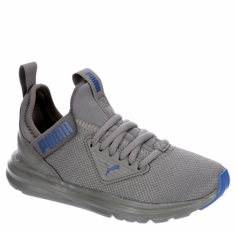 grey and blue puma shoes