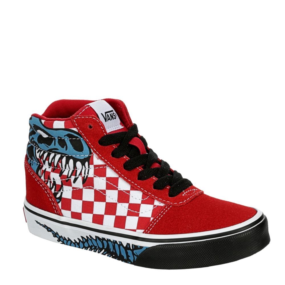 black and red high top vans