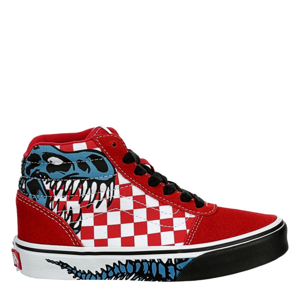 red and black high top vans