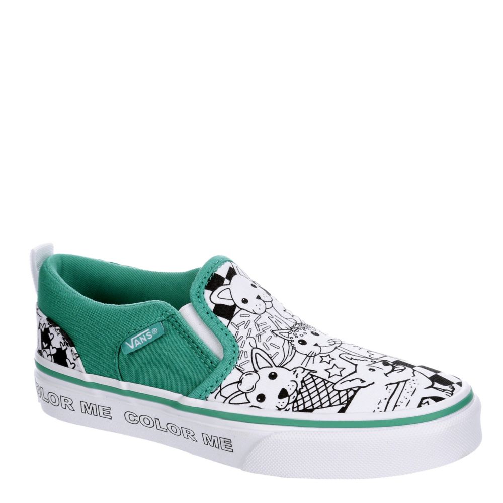 Green Vans Girls Asher Slip On Sneaker 