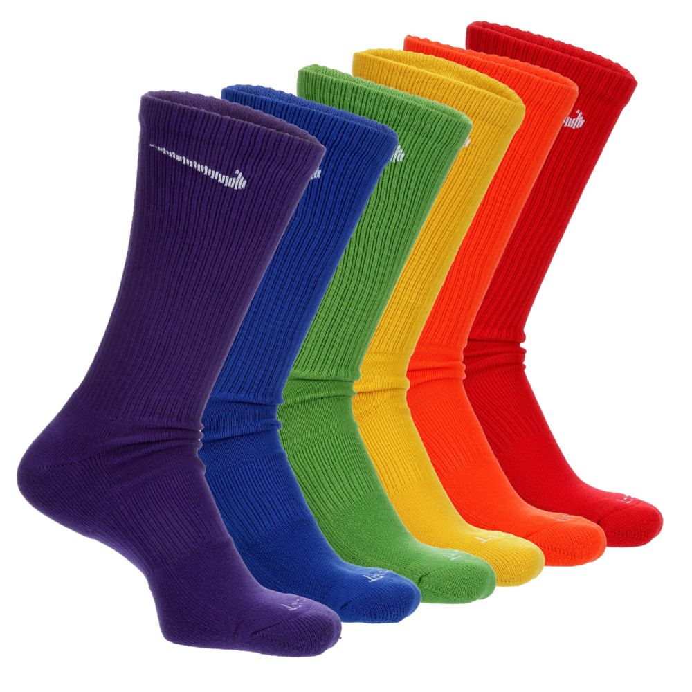 MENS LARGE EVERYDAY PLUS CUSHIONED CREW SOCKS 6 PAIRS - RAINBOW