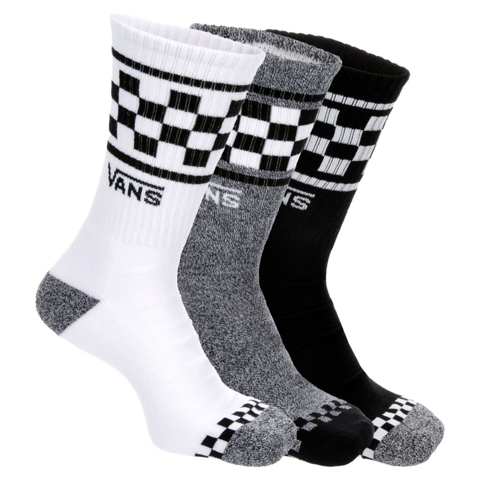 MENS LARGE CHECKERED BAND CREW SOCKS 3 PAIRS