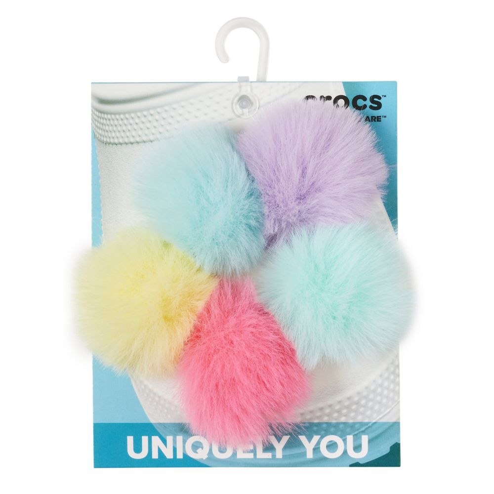Assorted Crocs Unisex Bright Colored Puff Ball 5 Pack Jibbitz Rack
