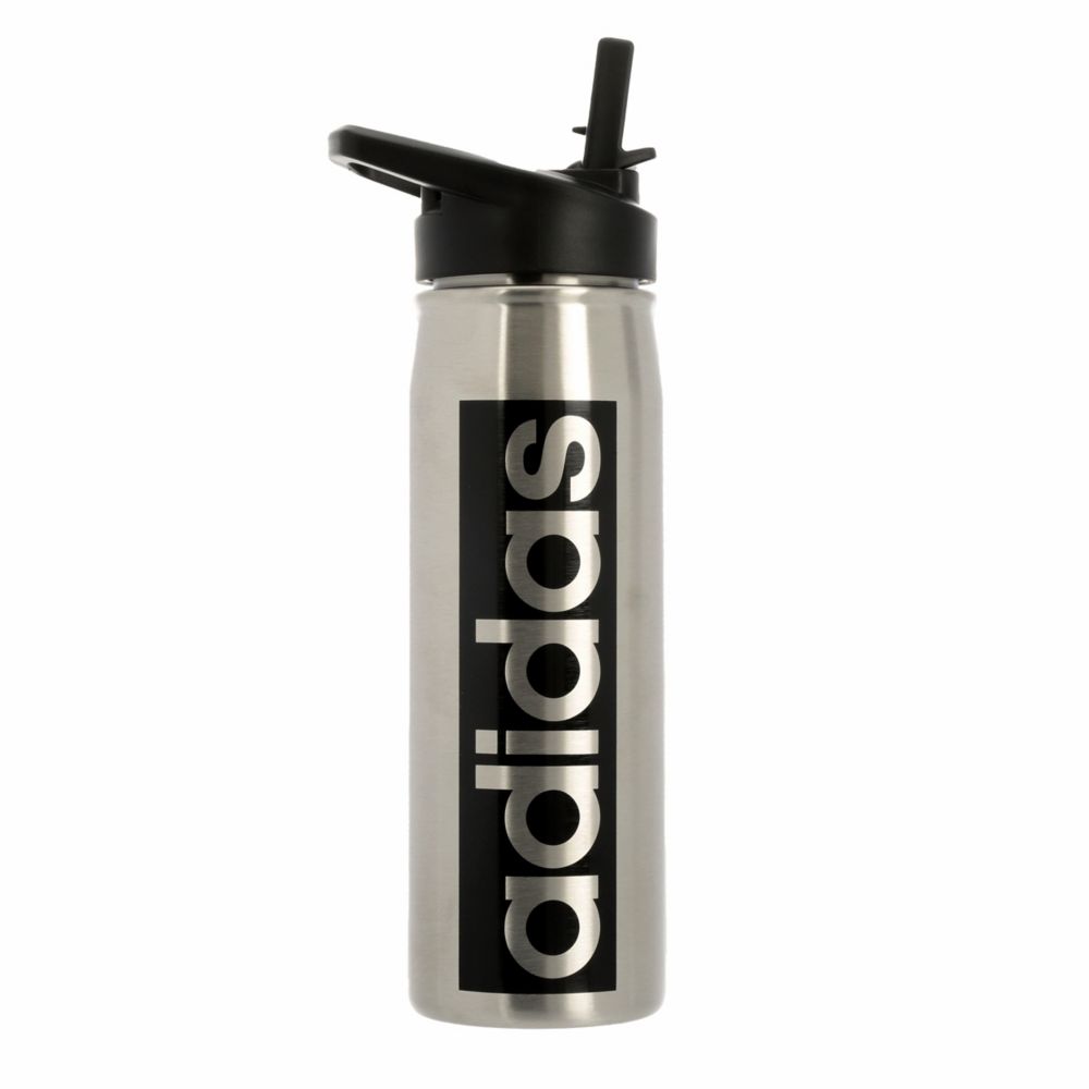 Silver Adidas Unisex Steel Straw 600ml Water Bottle