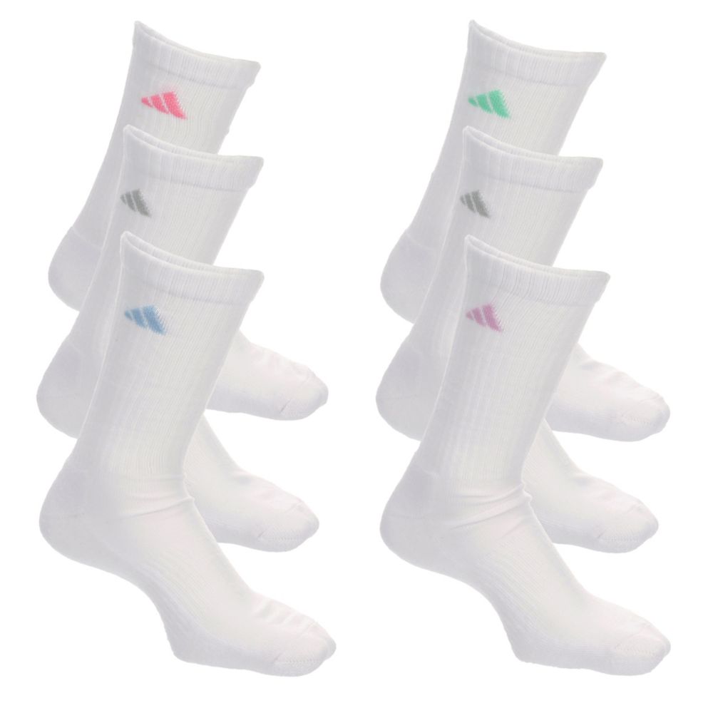 White Adidas Womens Athletic Cushioned Crew Socks 6 Pairs | Crew Socks |  Rack Room Shoes