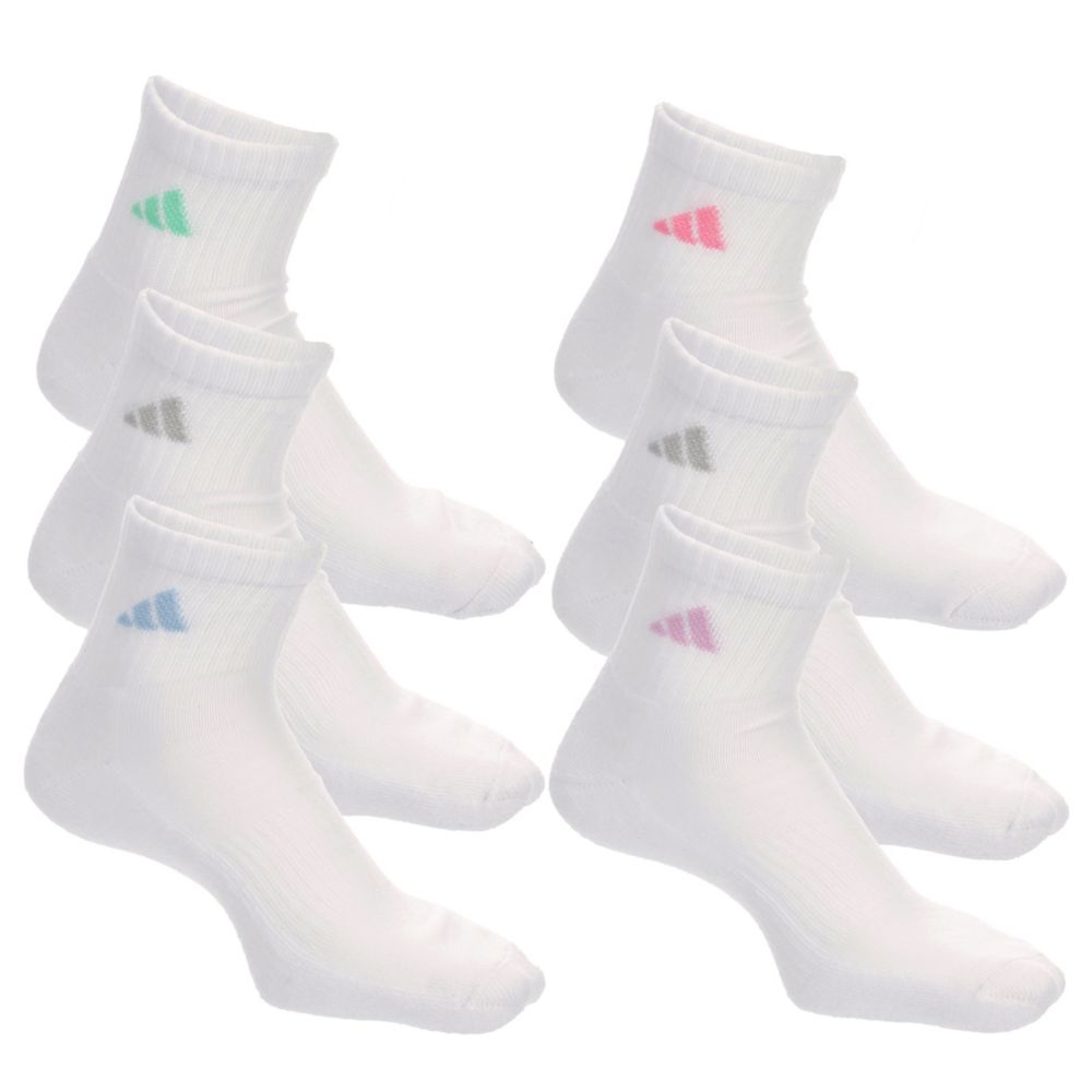 White Adidas Womens Athletic Cushioned Quarter Socks 6 Pairs Rack